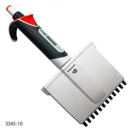 Globe Scientific Pipette, Diamond Advance, Fully Autoclavable, 12-Channel, Adjustable Volume, 0.5 - 10uL, Red 3345-10